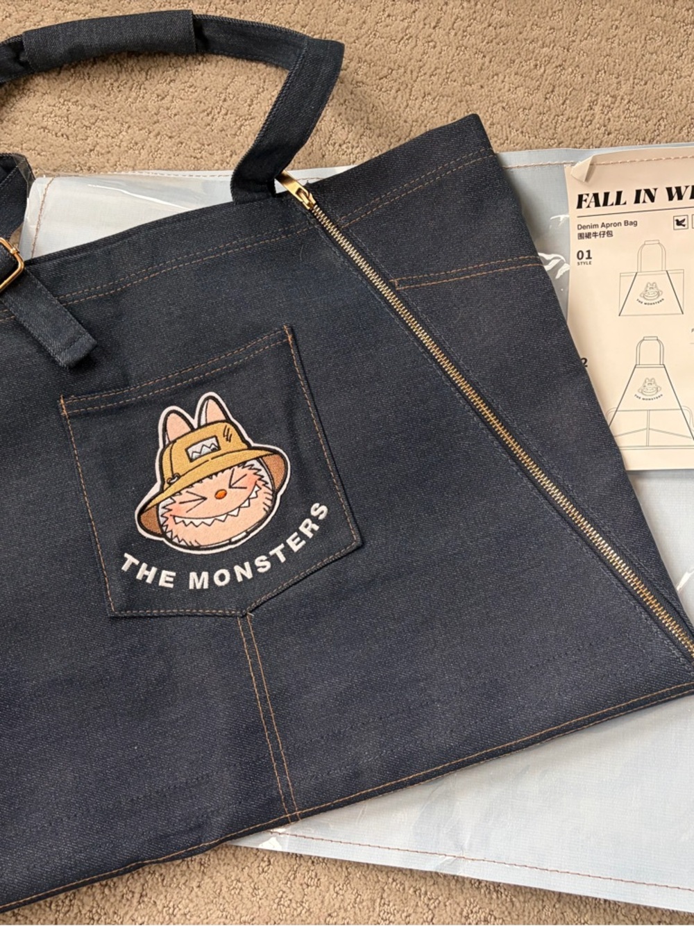 Popmart The Monsters Denim Tote Bag in Dark Blue
